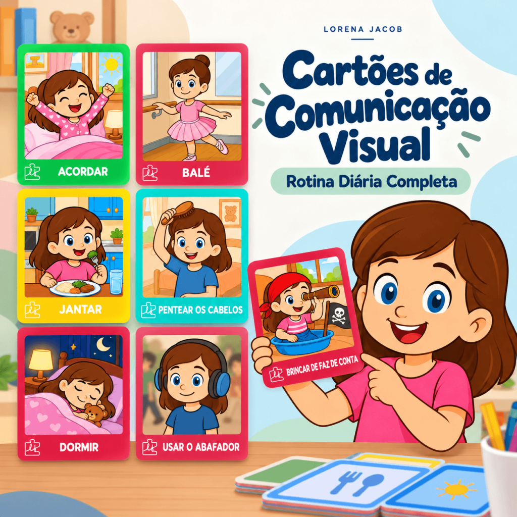 Cartões de Comunicação Visual para Meninas - Rotina Diária Completa