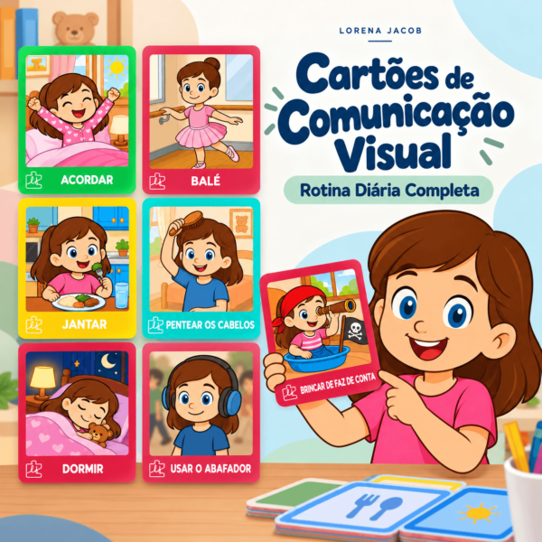 Cartões de Comunicação Visual para Meninas - Rotina Diária Completa
